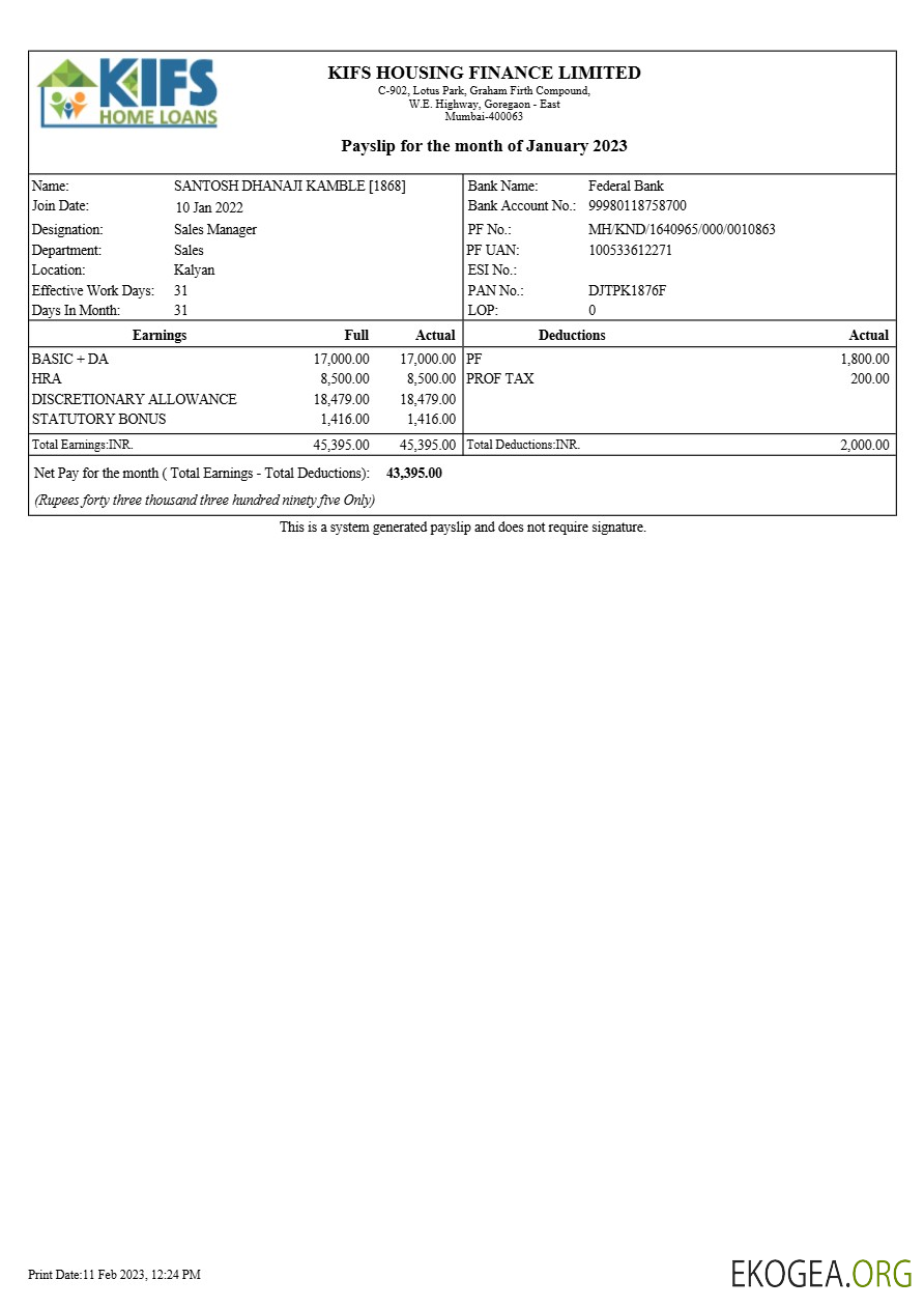 Modèle de fiche de paie KIFS Housing Finance aux formats Word et PDF.pdf, 1
